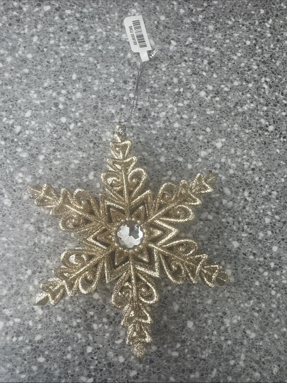 Pier 1 Gold Glitter Snowflake Holiday Ornament with Gem Center
